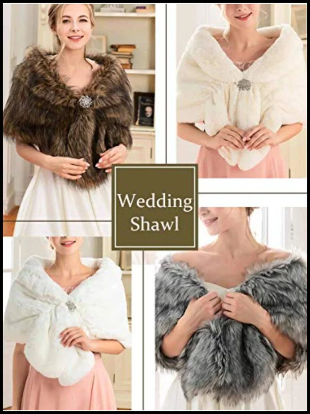 1920s Wedding Faux Fur Shawl Winter Bridal Fur Wraps Women Satin Clasp
